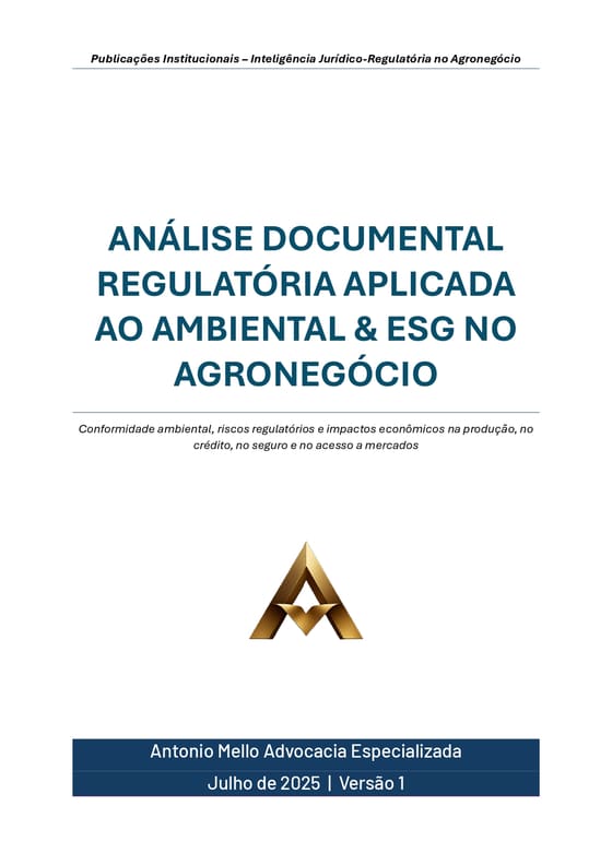 Capa do estudo “Análise Documental Regulatória Aplicada ao Ambiental & ESG no Agronegócio”