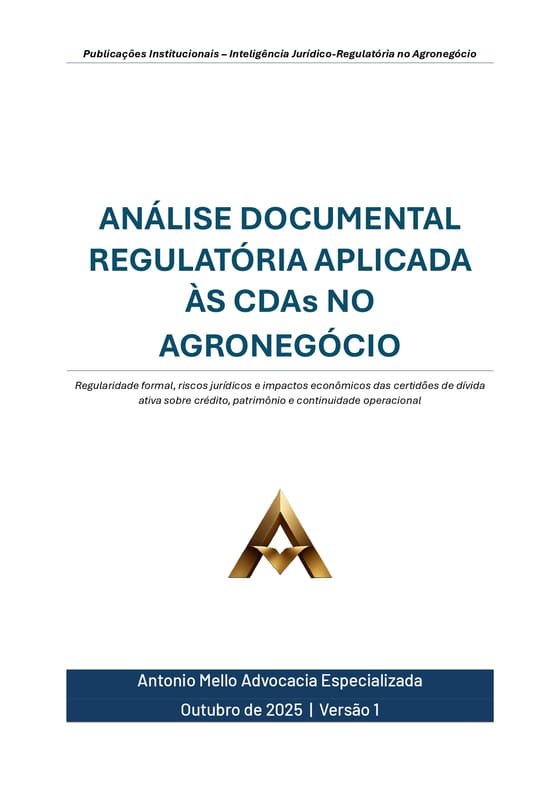 Capa do estudo “Análise Documental Regulatória Aplicada às CDAs no Agronegócio”