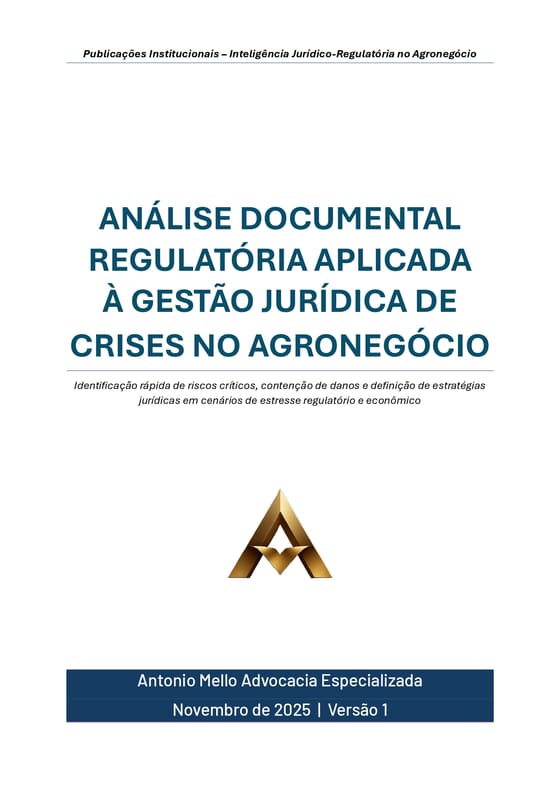 Capa do estudo “Análise Documental Regulatória Aplicada à Gestão Jurídica de Crises no Agronegócio”